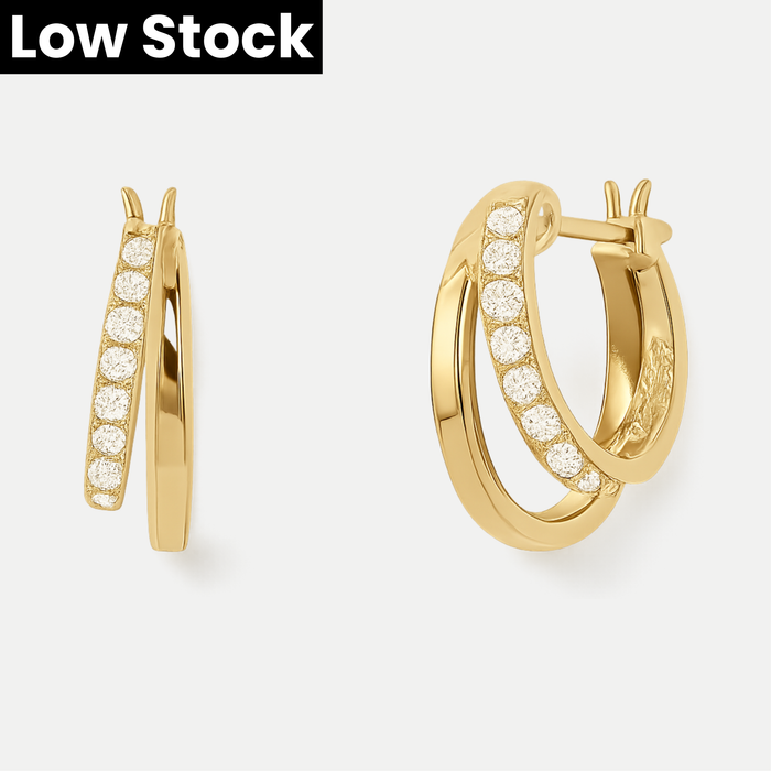 Mini Double Diamond Huggie Earrings