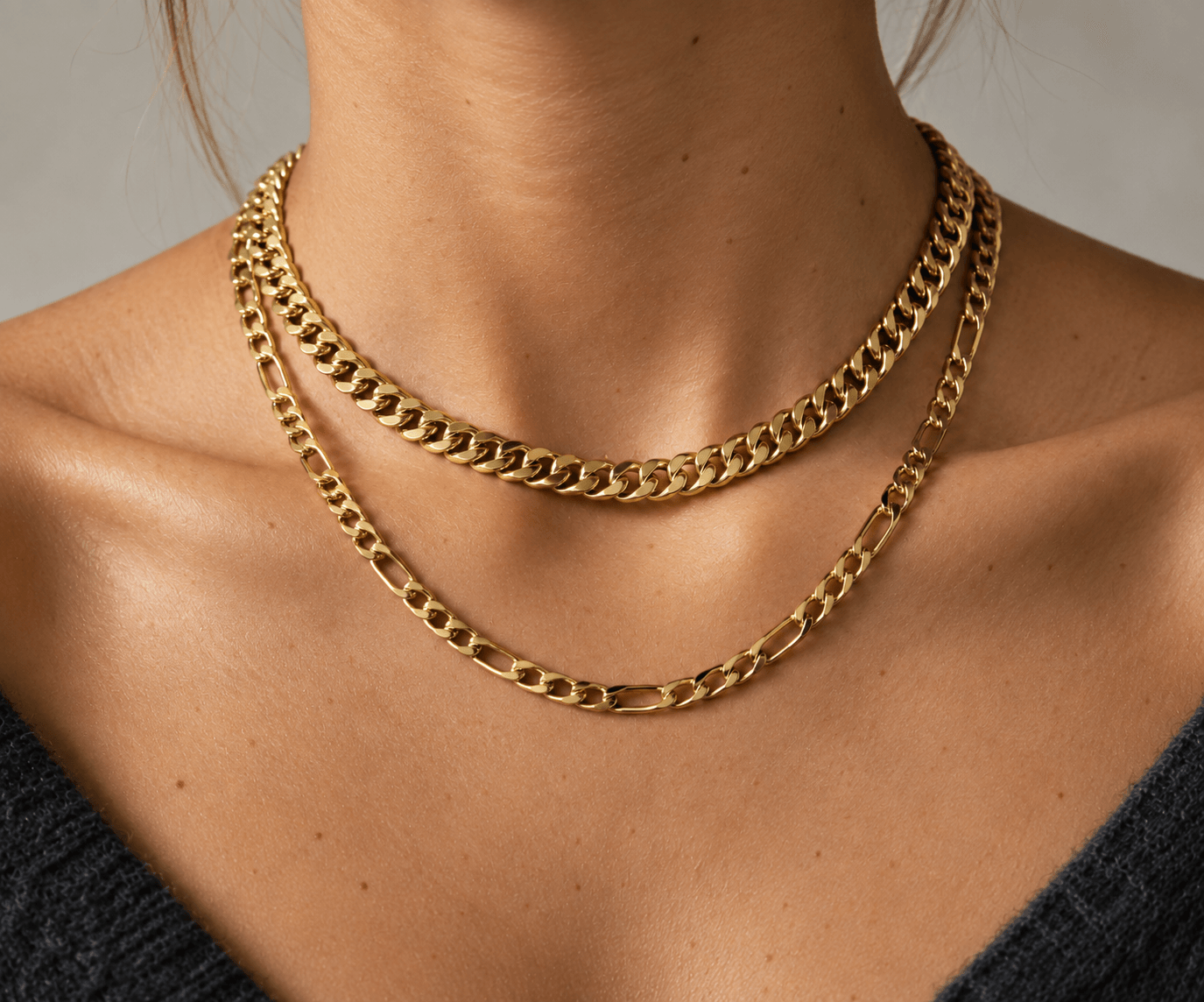 Layered gold necklaces